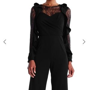 NWT Adrianna Papell Black Jumpsuit wih Ruffled Lace Long Sleeves